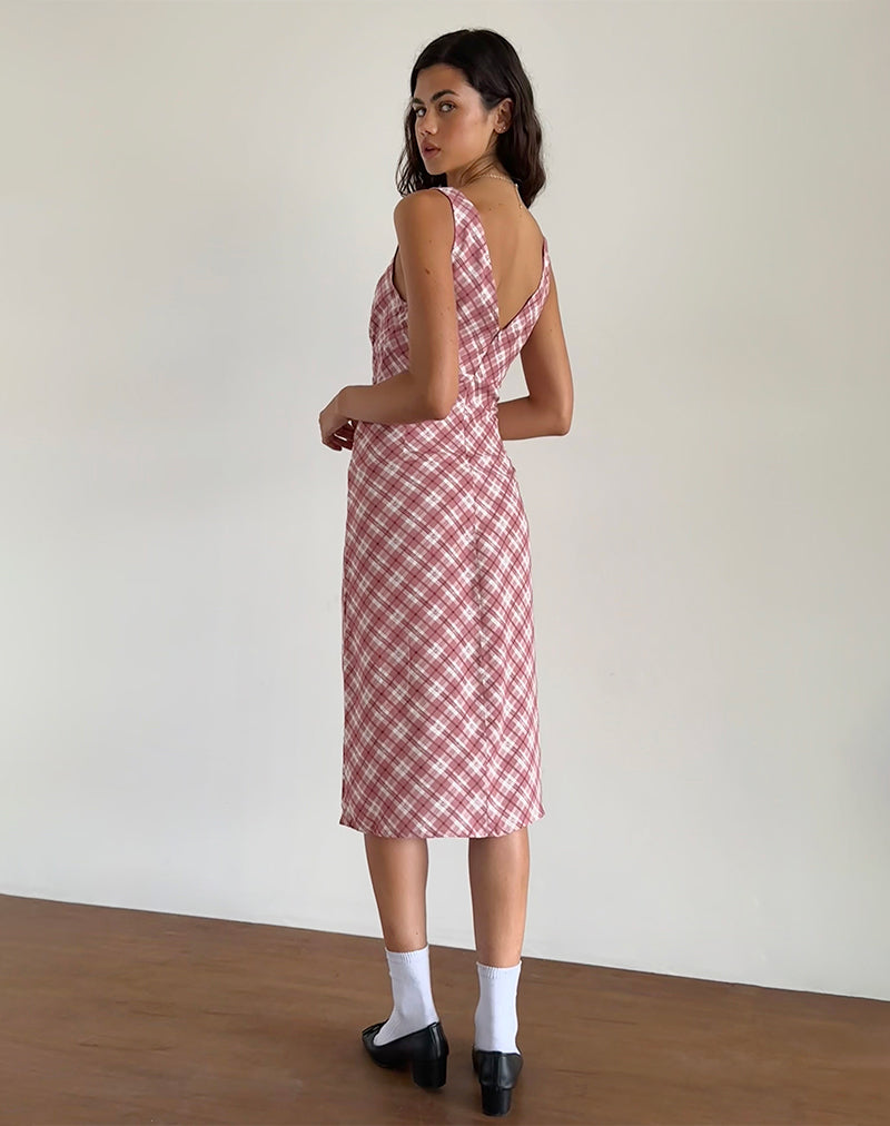 Vestido Liva Midi en tartán rosa