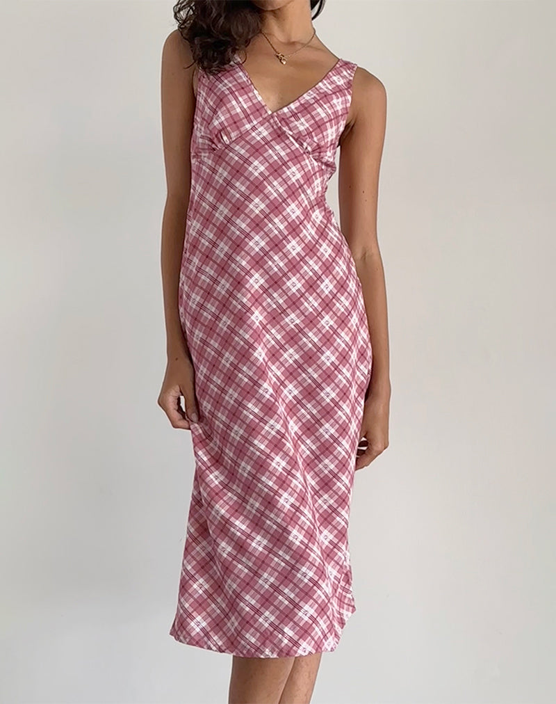 Vestido Liva Midi en tartán rosa