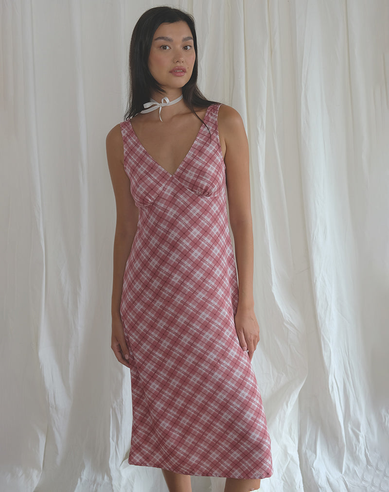 Imagen del vestido Liva Midi en tartán rosa