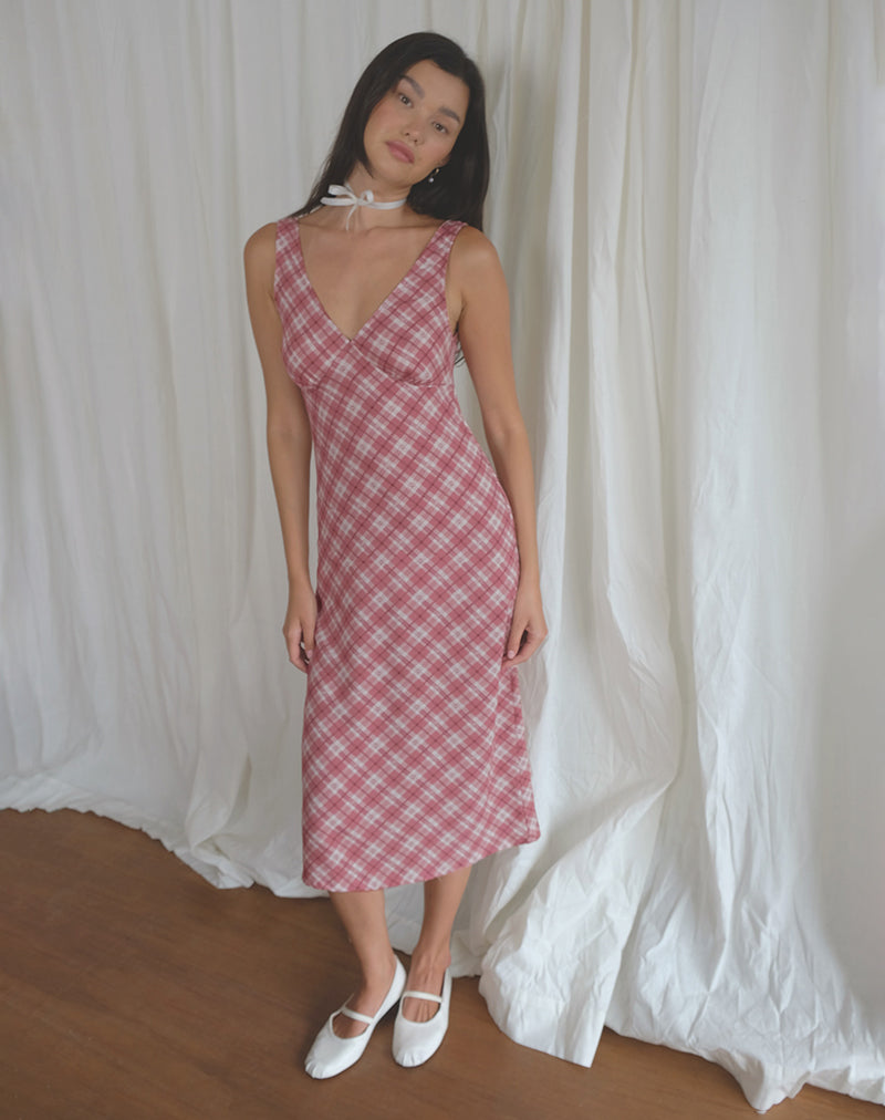 Imagen del vestido Liva Midi en tartán rosa