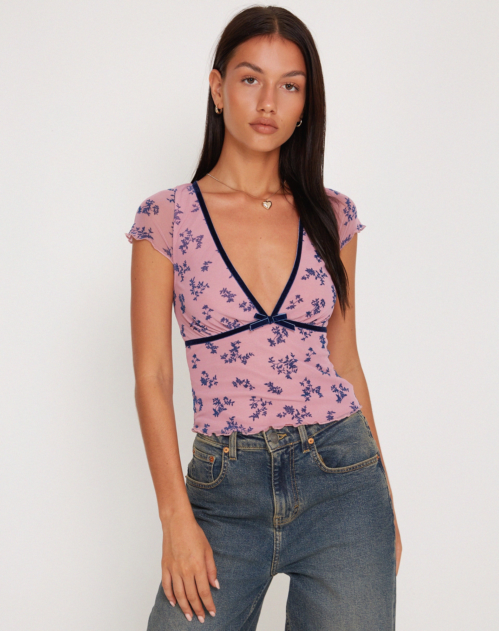 Imagen de Livi Mesh Top en Rosa y Azul Marino Botanist Flocking