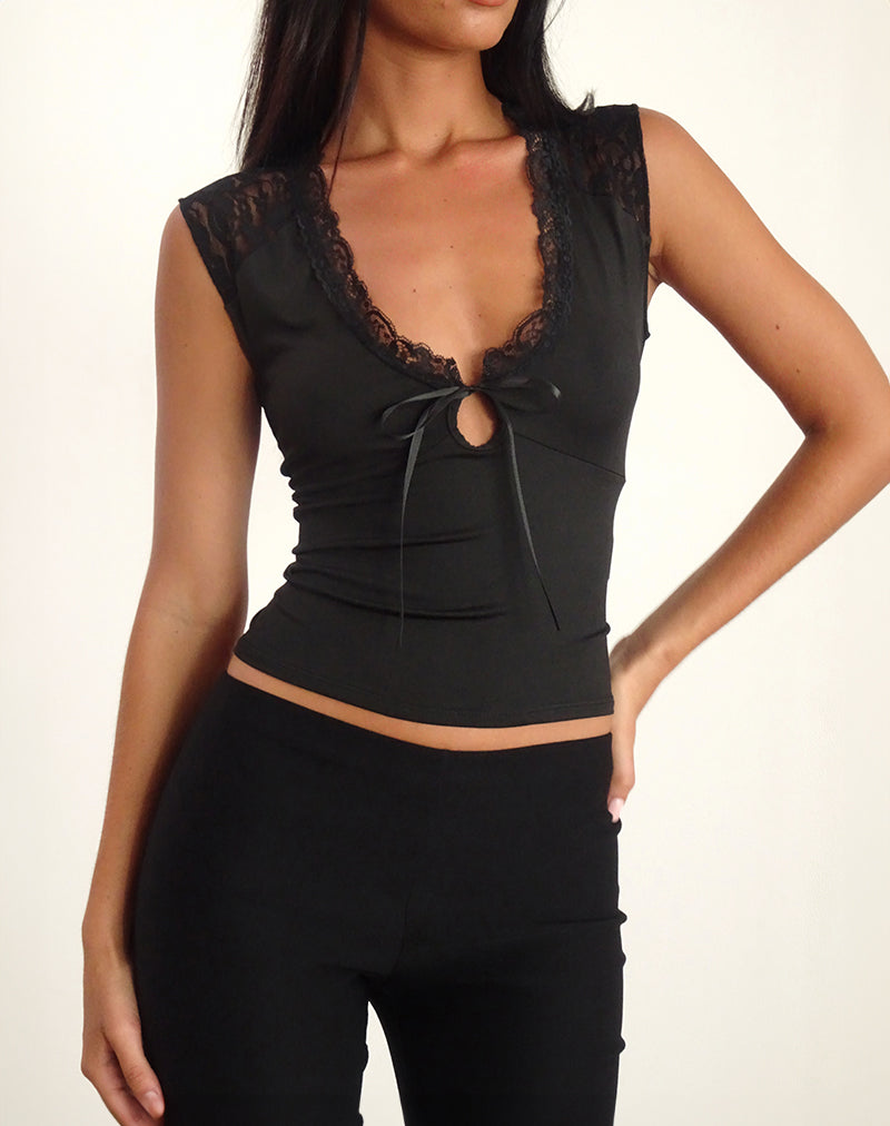 Imagen de Livina Top de encaje de punto Slinky Negro