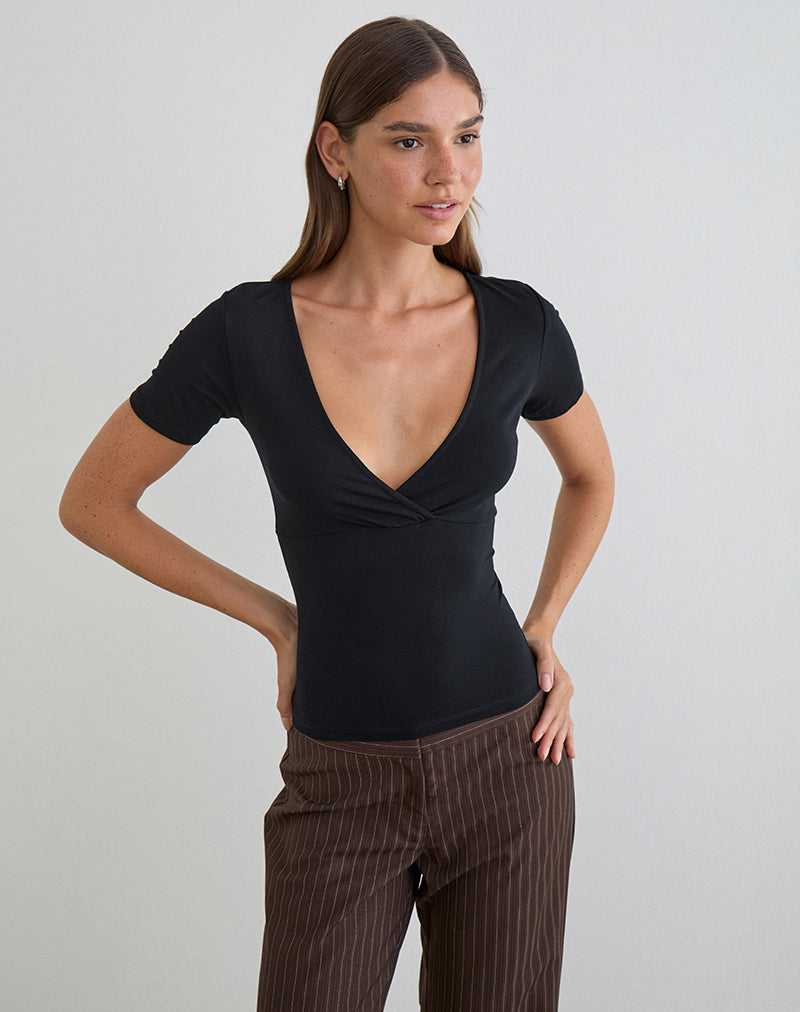 Top cruzado Lobos en jersey de rayón negro