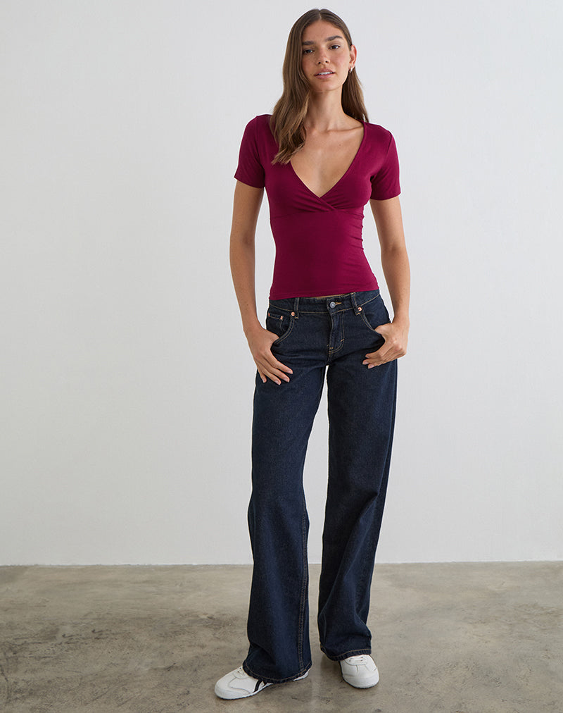 Top cruzado Lobos en jersey de rayón burdeos