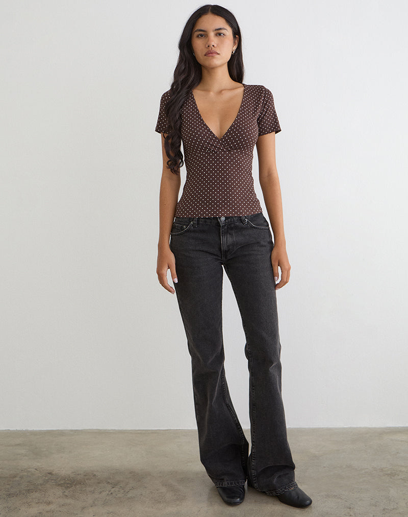 Imagen de la camiseta Lobos Crossover Top en jersey Micro Polka Brown