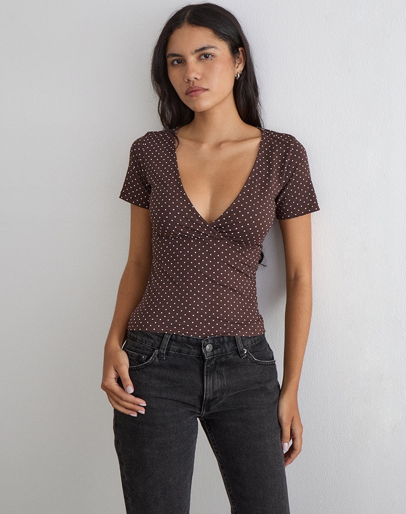 Imagen de la camiseta Lobos Crossover Top en jersey Micro Polka Brown