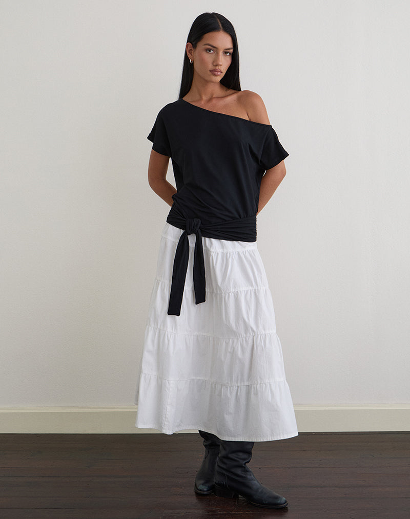 Top Lola con cinturón en rayón jersey negro