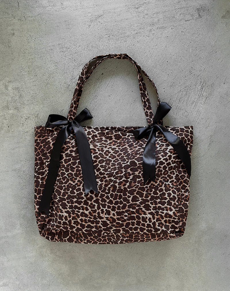 Bolso London con estampado de leopardo y lazos negros