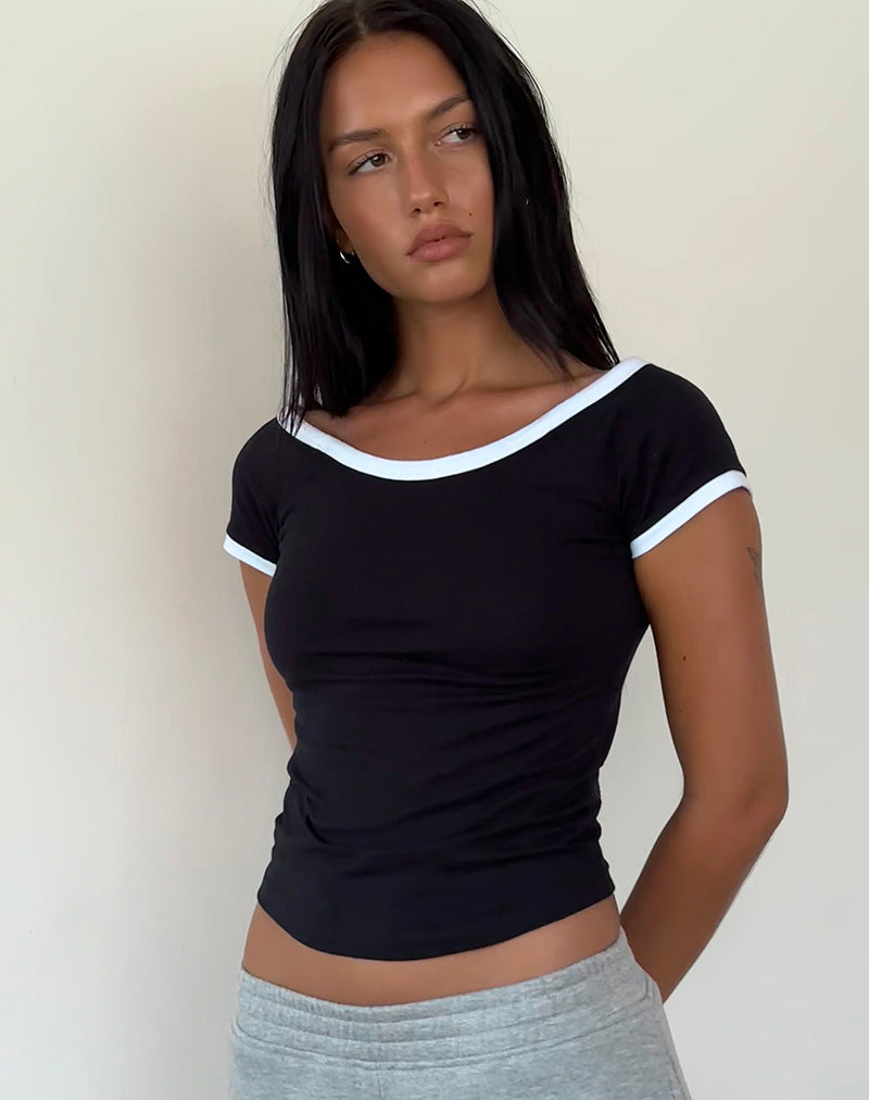 Imagen de Bitha Crop Top negro con ribetes blancos