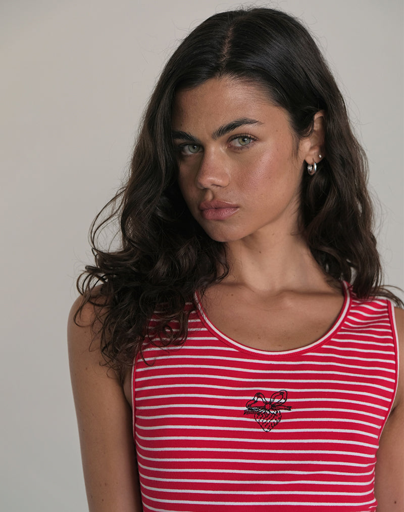 Camiseta de tirantes Lorica a rayas rojas y blancas con estampado de fresas