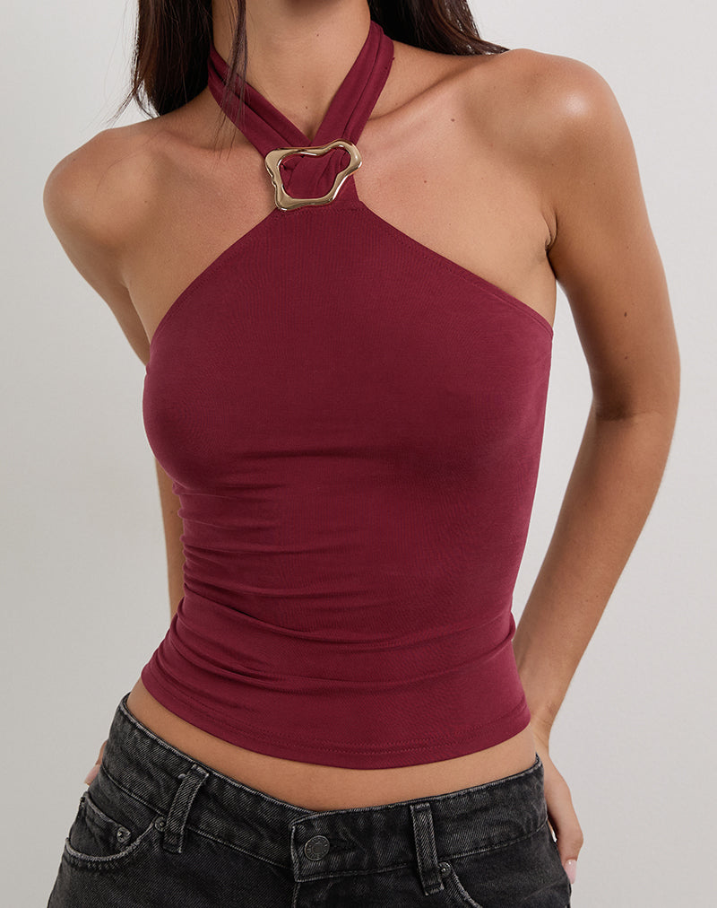 Top sin mangas Lorie de cupro rojo oscuro