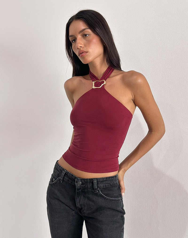 Top sin mangas Lorie de cupro rojo oscuro