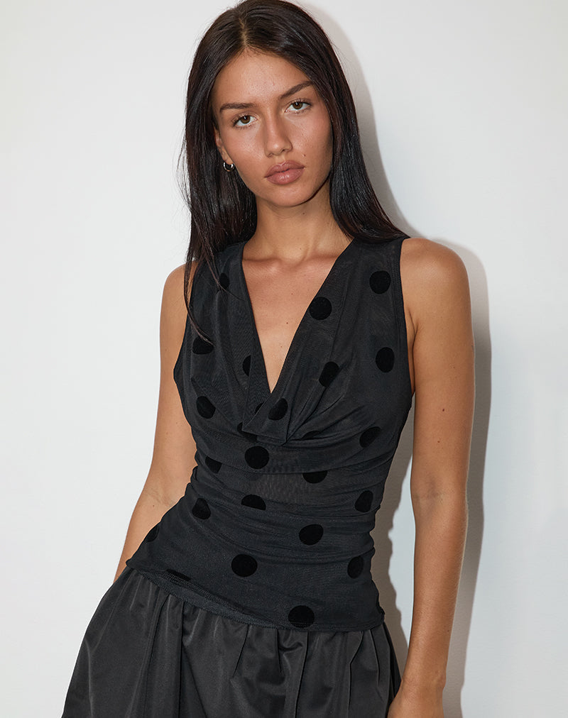 Losa Cowl Top en Big Polka Flock Negro