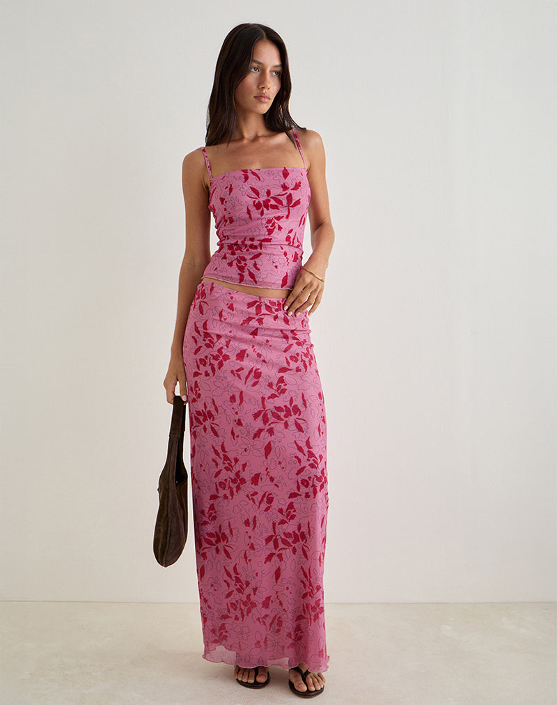 Imagen de Alfreda Maxi Falda en Stencil Flor Rosa