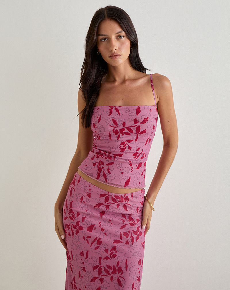 Camiseta Lotus Cami en Stencil Flor Rosa