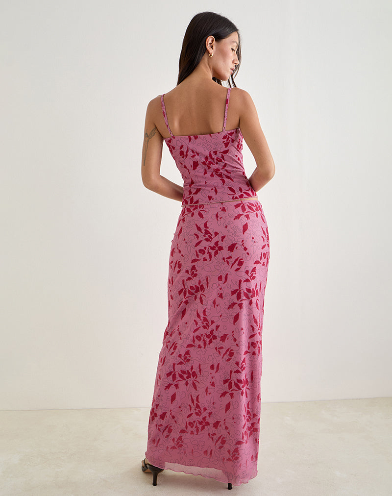 Imagen de Alfreda Maxi Falda en Stencil Flor Rosa