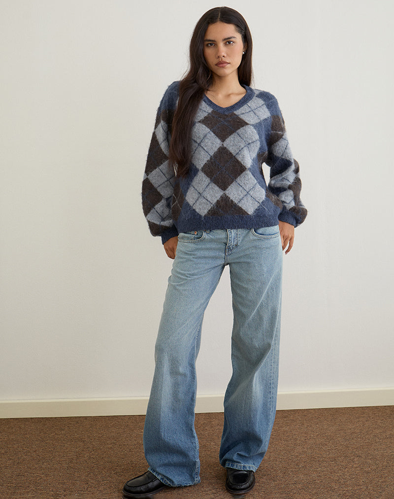 Imagen de Louna Jumper in Knit Argyle Check Navy