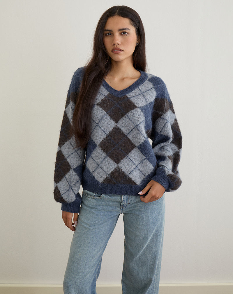 Imagen de Louna Jumper in Knit Argyle Check Navy