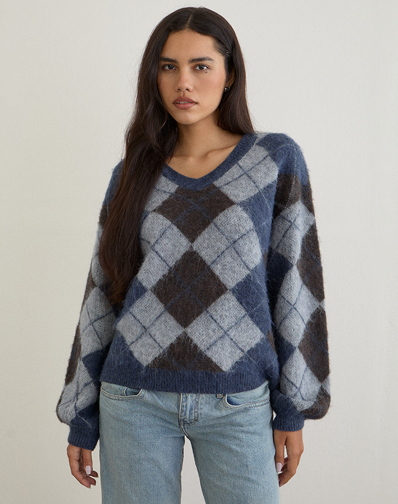 Jersey Louna de punto a cuadros Argyle Azul marino