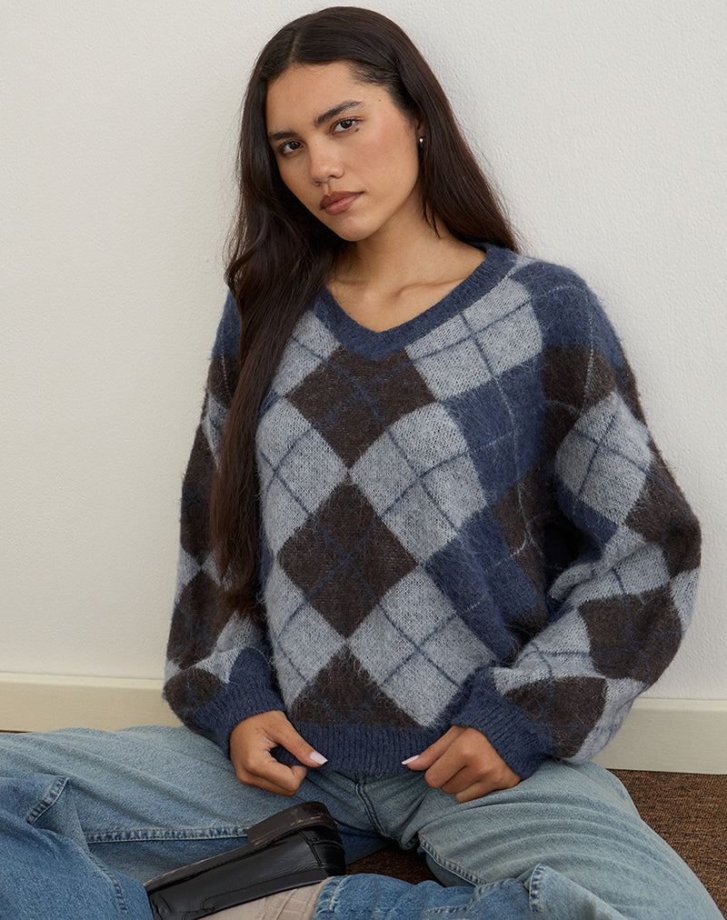 Jersey Louna de punto a cuadros Argyle Azul marino
