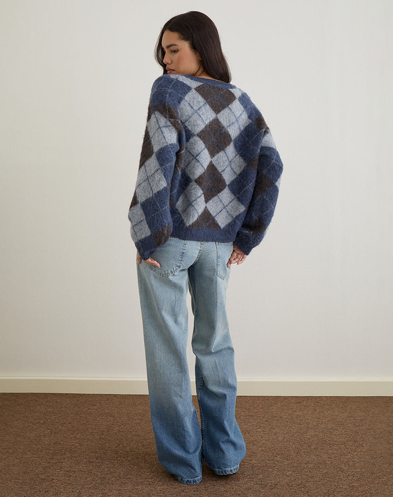 Imagen de Louna Jumper in Knit Argyle Check Navy