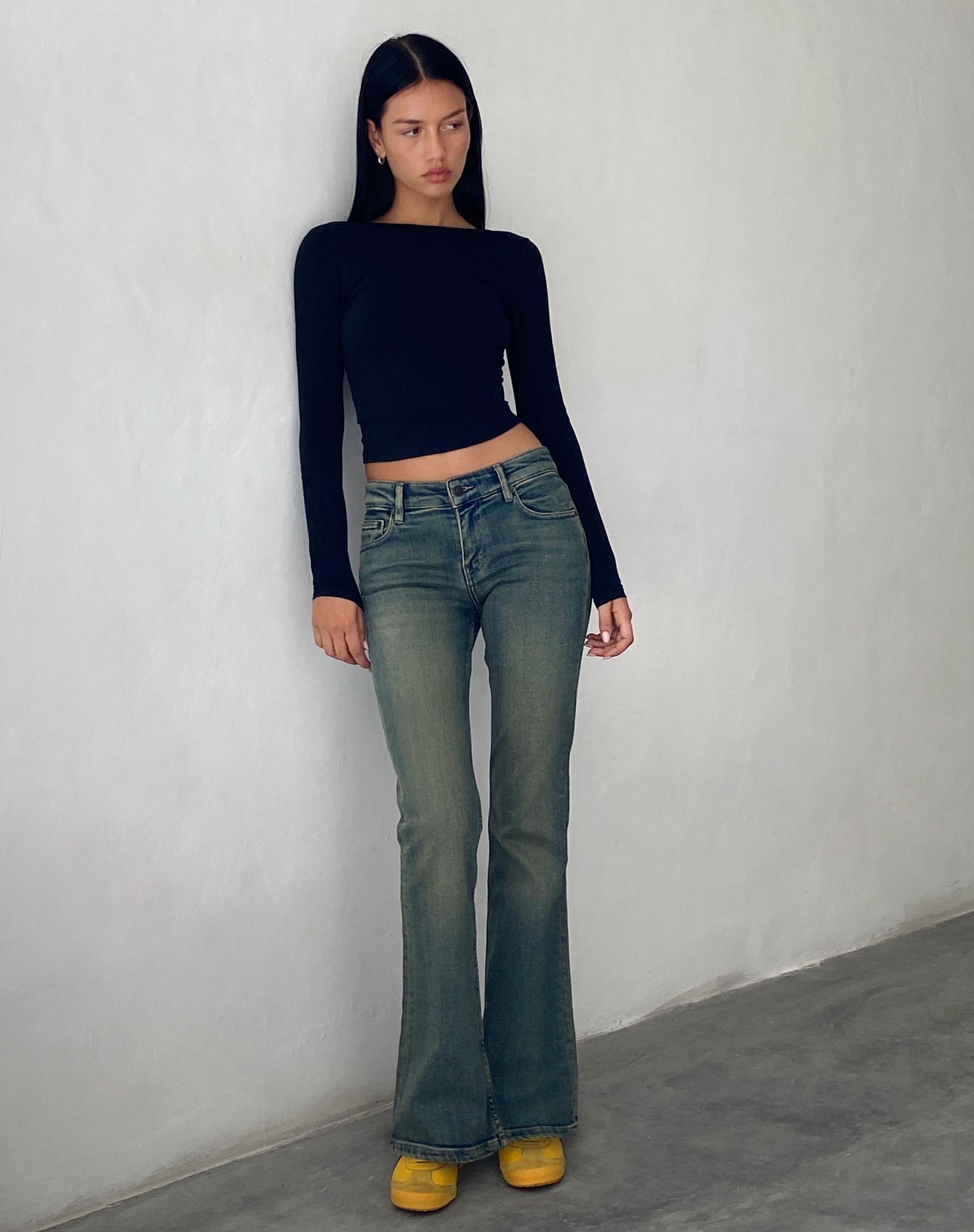 Imagen de Low Rise Flared Jeans in Green Wash