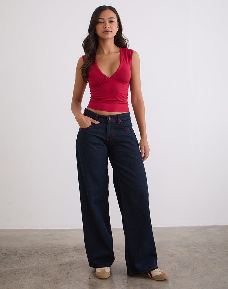 Imagen de Low Rise Roomy Jeans in Indigo with Red Stitch