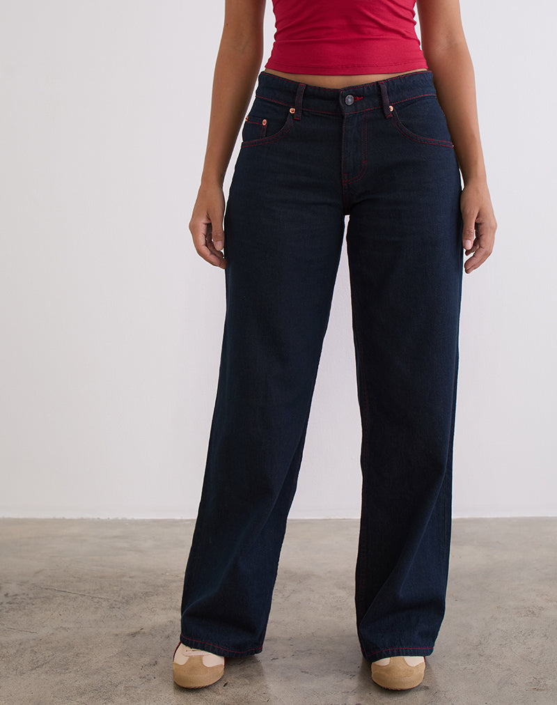 Imagen de Low Rise Roomy Jeans in Indigo with Red Stitch