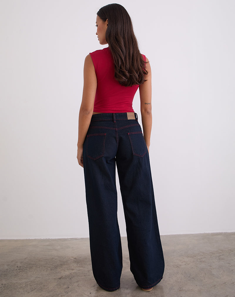 Imagen de Low Rise Roomy Jeans in Indigo with Red Stitch