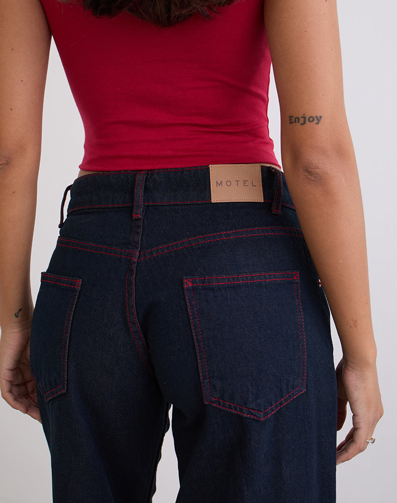 Imagen de Low Rise Roomy Jeans in Indigo with Red Stitch