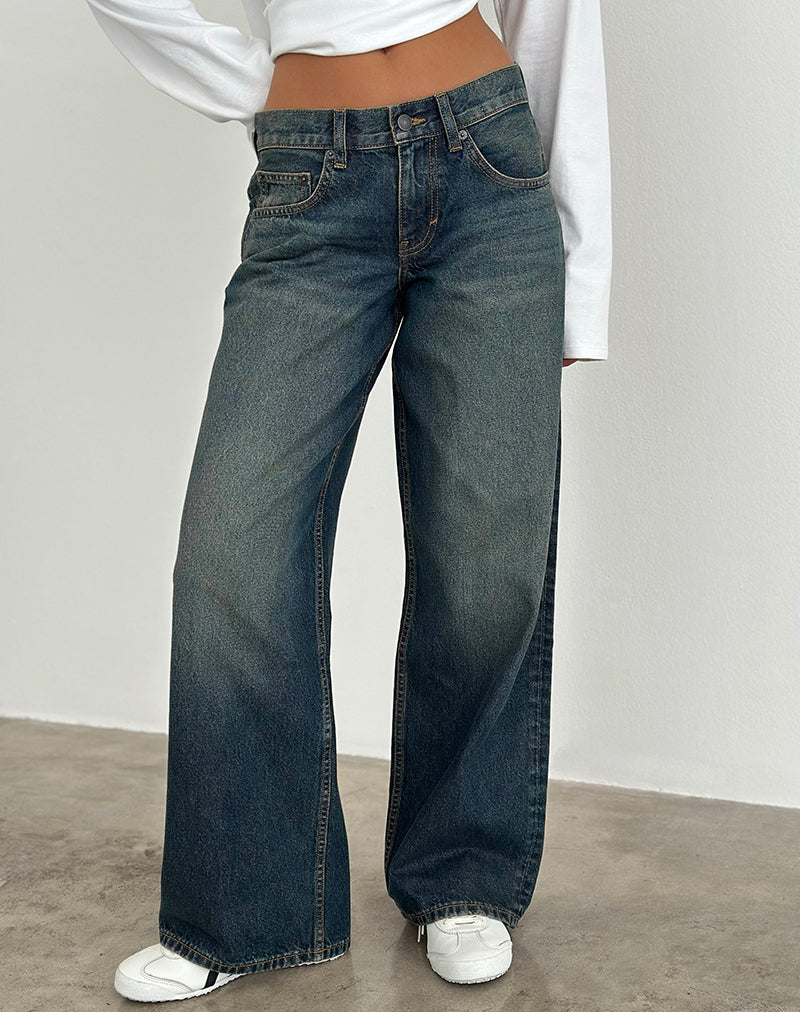 Vaqueros amplios de talle bajo en verde sucio