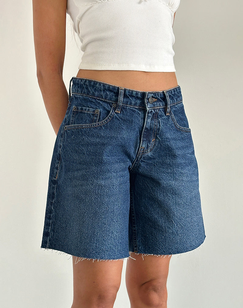 Pantalones cortos amplios de tiro bajo en azul medio de segunda mano