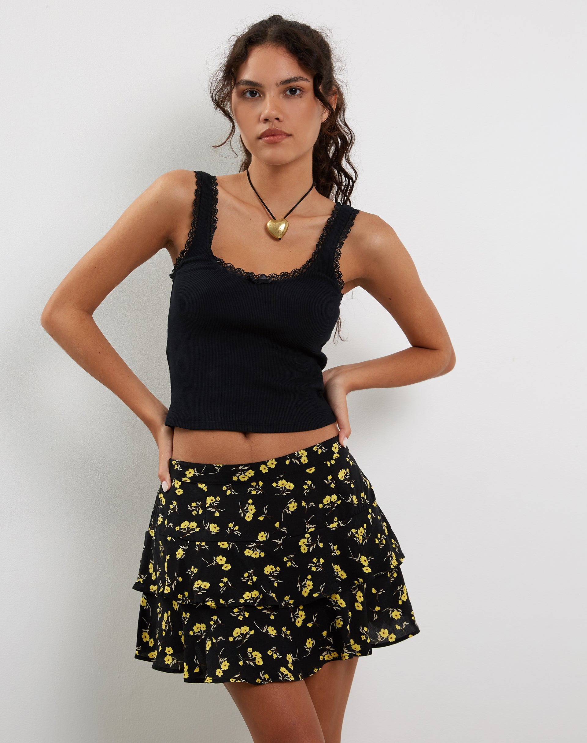 Imagen de Lowisa Minifalda de volantes en Buttercup Negro Amarillo