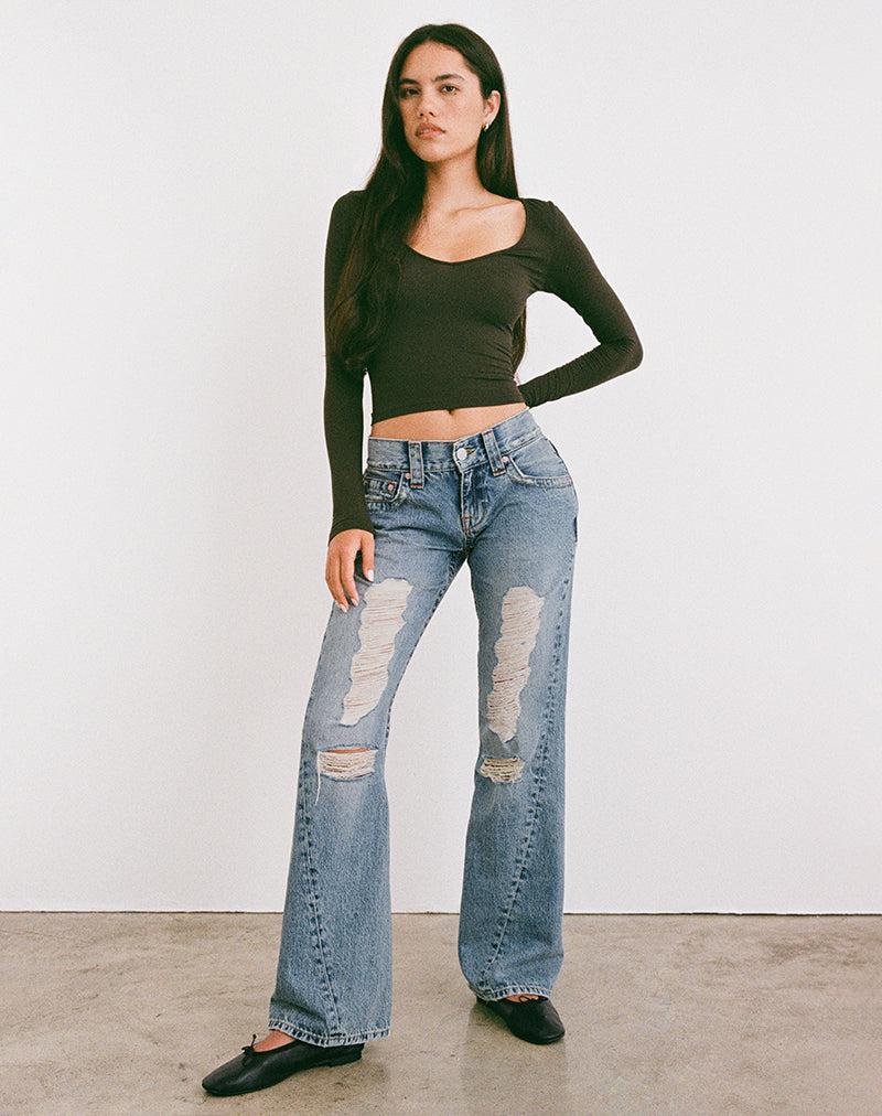 Imagen de Low Rise Twisted Seam Ripped Jean en True Blue