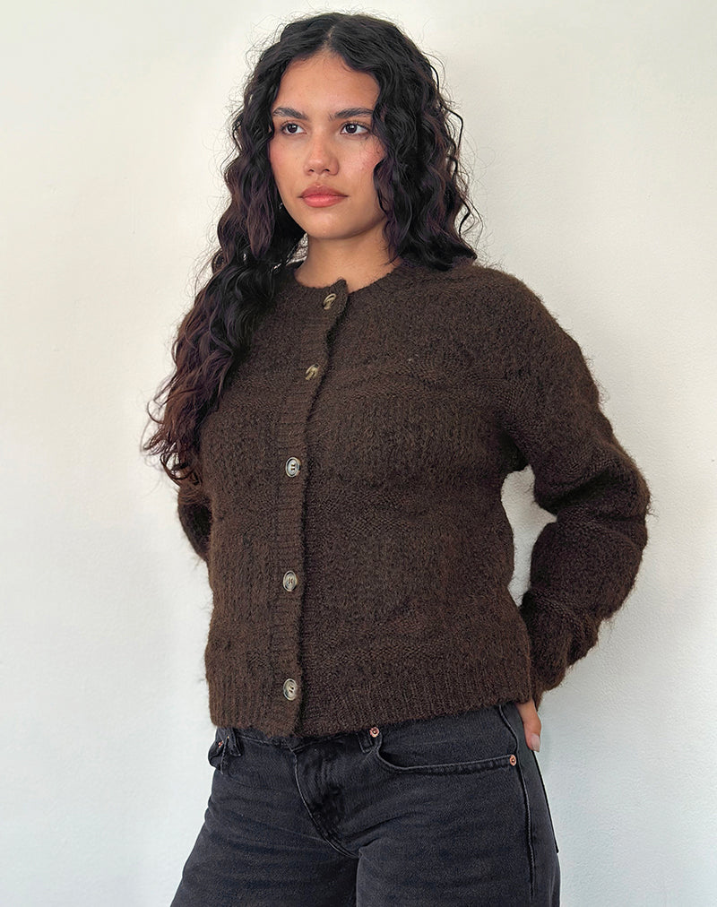 Imagen de Luciana Textured Knit Cardi en marrón oscuro