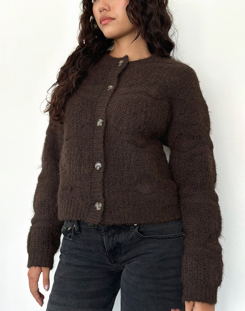 Imagen de Luciana Textured Knit Cardi en marrón oscuro