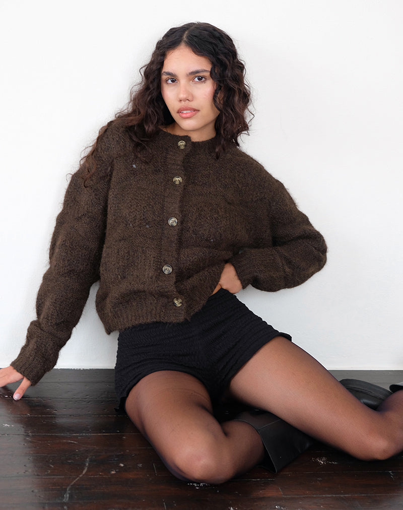 Luciana Cardi de Punto Texturizado en Marrón Oscuro