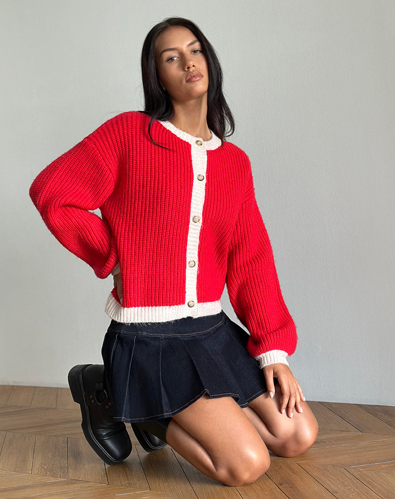 Imagen de Luciana Chaqueta de punto a contraste en rojo y rosa