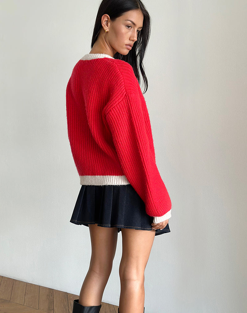 Imagen de Luciana Chaqueta de punto a contraste en rojo y rosa
