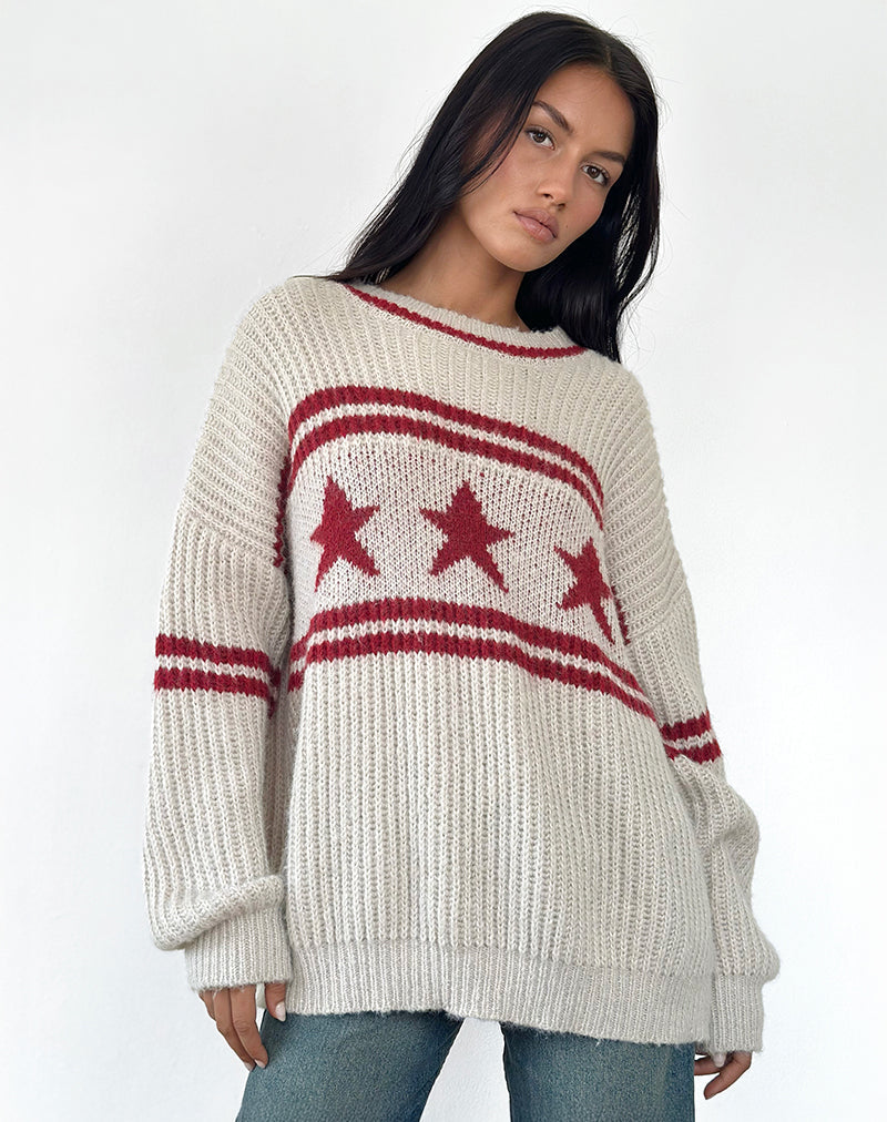 Imagen de Lulees Oversized Jumper in Oat with Star Stripe