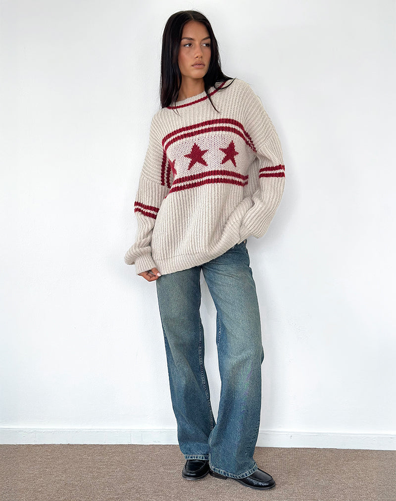 Imagen de Lulees Oversized Jumper in Oat with Star Stripe