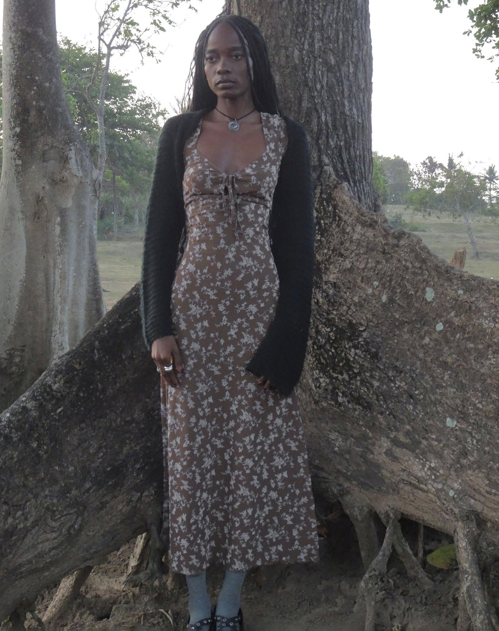 Vestido Lunama Midi en Botanist Flock Topo Oscuro