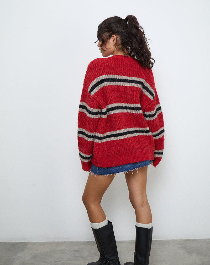 Imagen de Lunet Jersey de punto a rayas rojo y negro