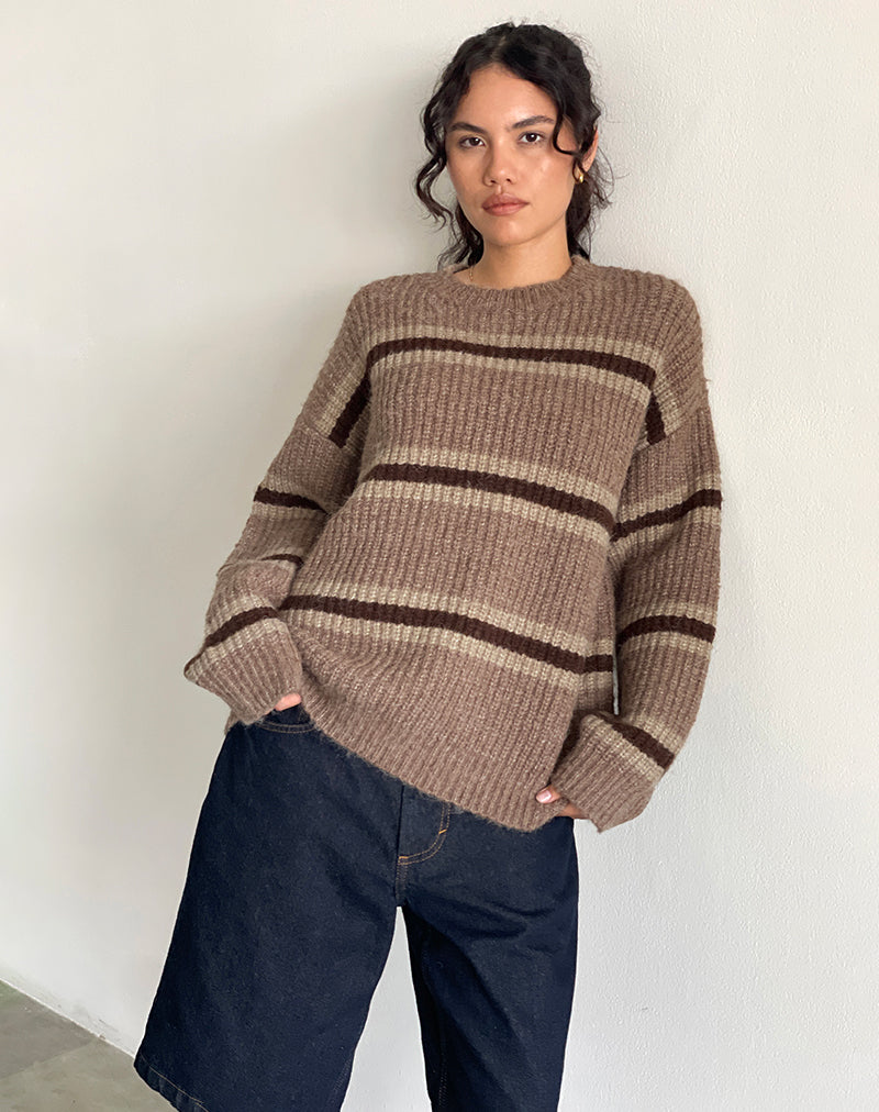 Imagen de Lunet Jersey de punto a rayas Tonal Marrón