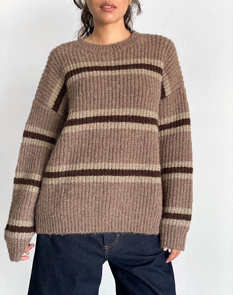 Lunet Jersey de Punto a Rayas Marrón Tonal