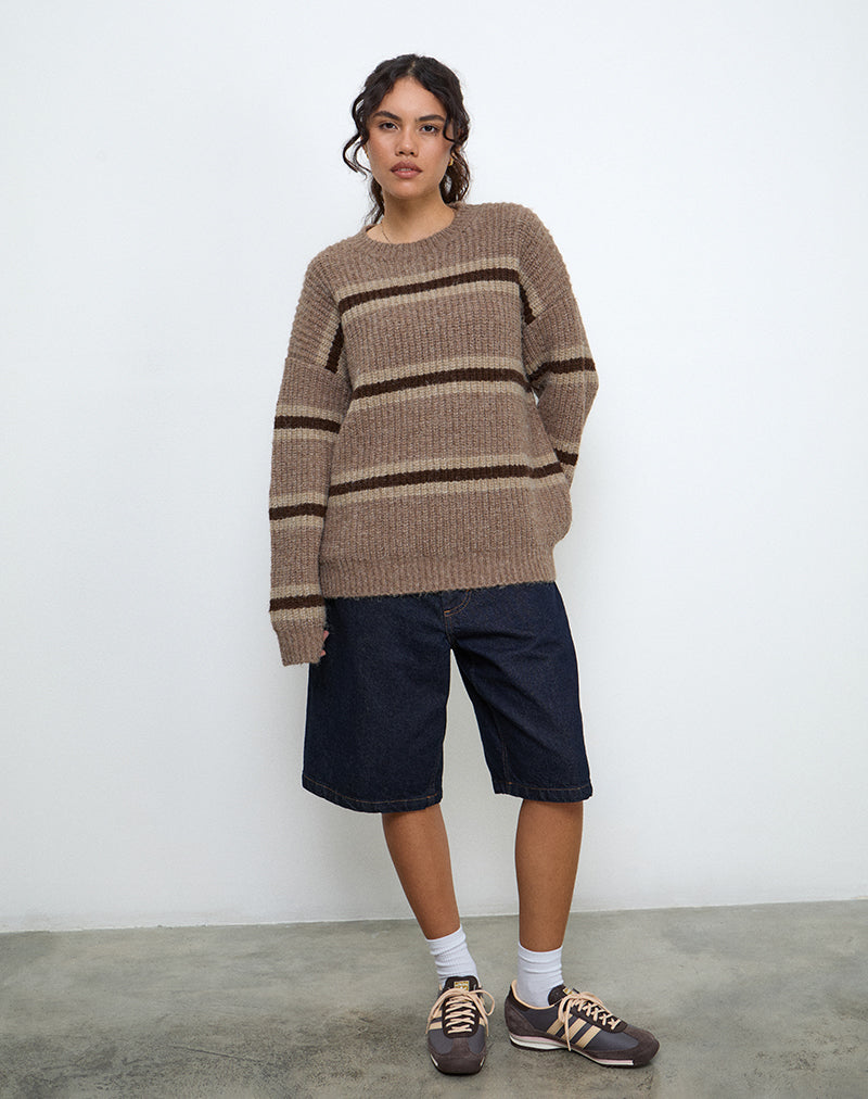 Lunet Jersey de Punto a Rayas Marrón Tonal