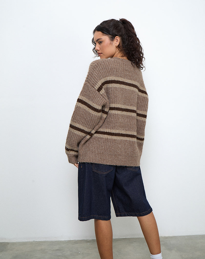Imagen de Lunet Jersey de punto a rayas Tonal Marrón