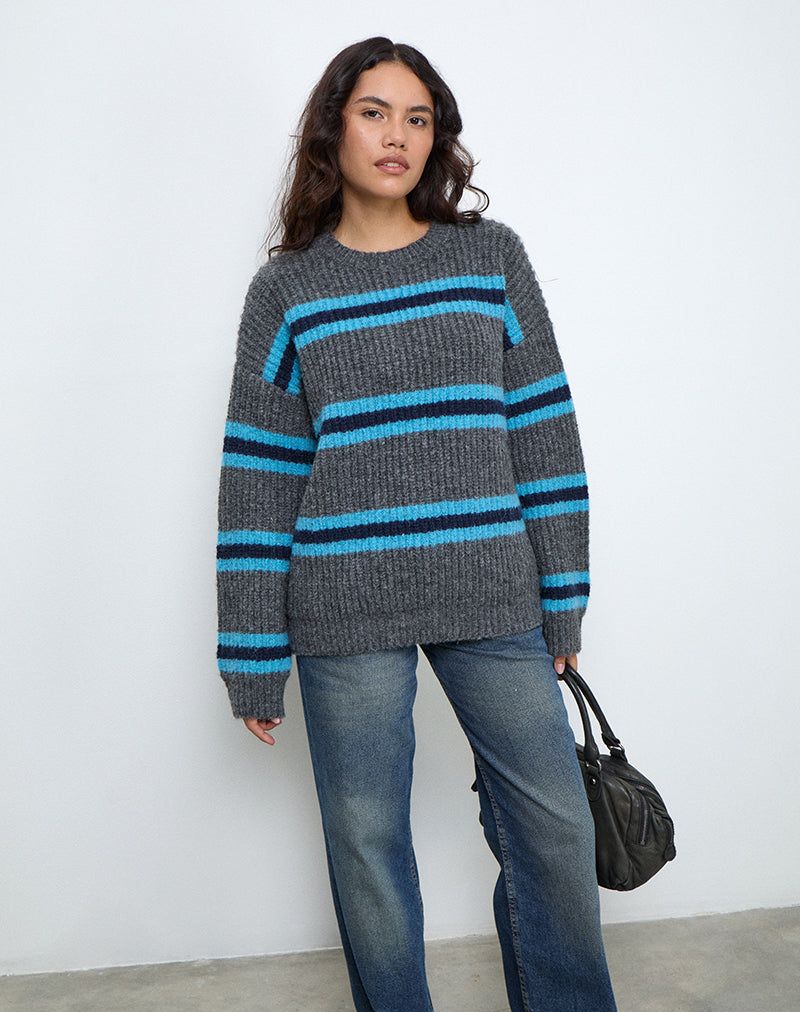 Lunet Jersey de punto a rayas gris y azul