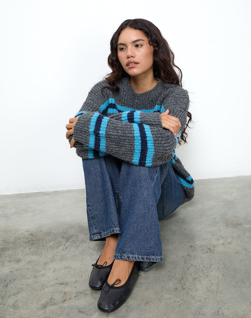 Imagen de Lunet Jersey de punto a rayas gris y azul