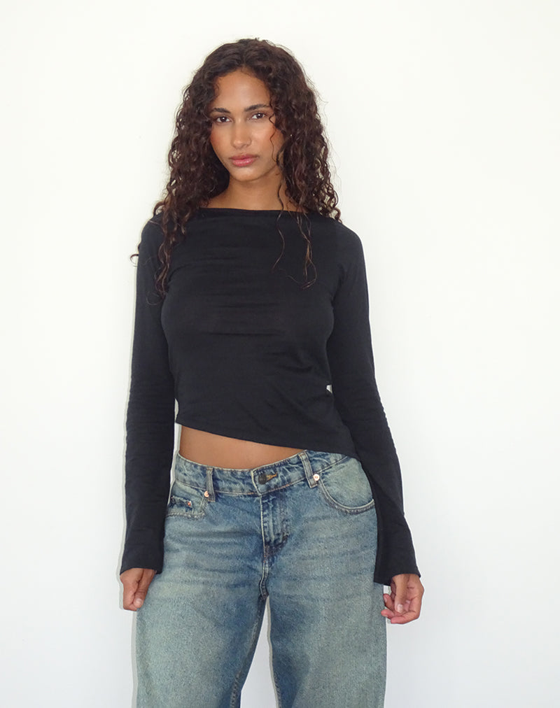 Top de manga larga Lunica en tejido Jersey Negro